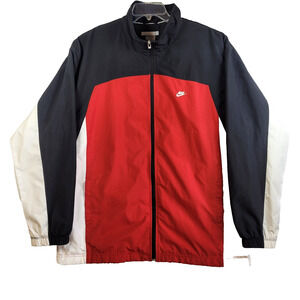 VINTAGE Y2K Nike Men's XL Black Red White Full Zip Windbreaker Swoosh Gray Tag